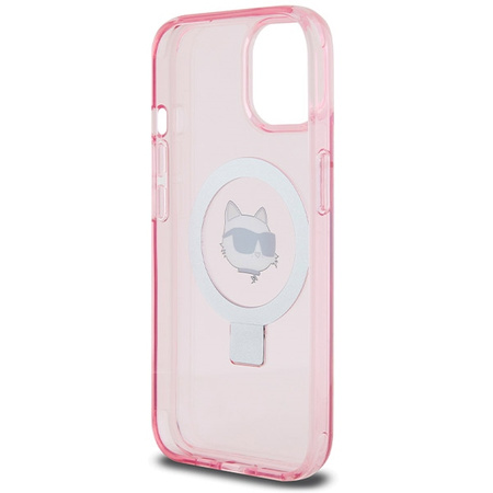Etui Karl Lagerfeld Ring Stand Choupette Head MagSafe do iPhone 15 - różowe