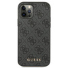 Original Handyhülle IPHONE 12 / 12 PRO Guess Hard Case 4G Metal Gold Logo (GUHCP12MG4GFGR) grau