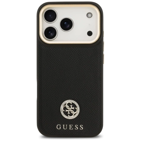 Etui Guess Grained Strass Logo MagSafe na iPhone 17 Pro - czarne