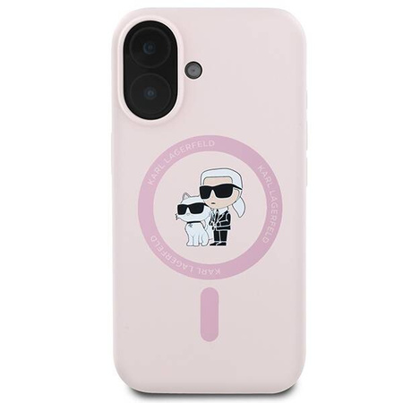 Oryginalne Etui IPHONE 16 PLUS Karl Lagerfeld Hardcase Silicone Karl&Choupette Ring MagSafe różowe