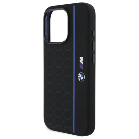 Original Case IPHONE 16 PRO BMW Hardcase Silicone Hexagon Blue Line MagSafe (BMHMP16L23SHEB) black
