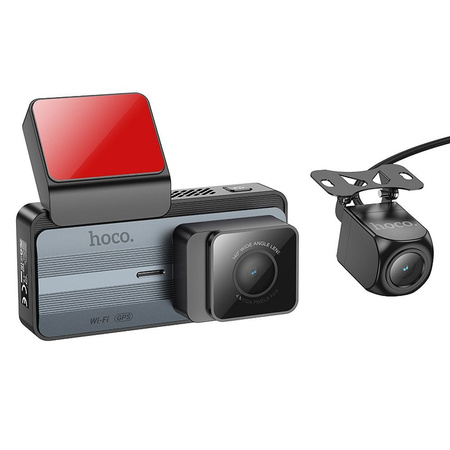 HOCO kamera samochodowa z wyświetlaczem 3,69" + kamera tylna 2K GPS DV12 srebrno szara