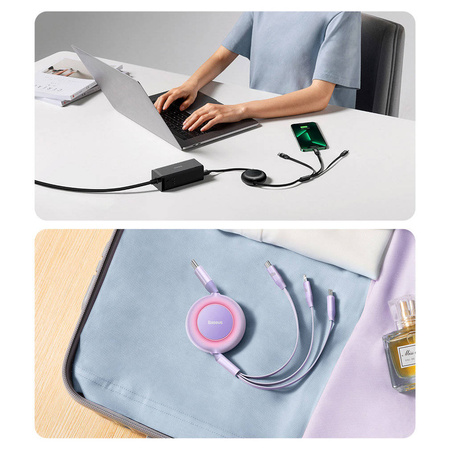 Baseus Bright Mirror 2 retractable cable 3in1 USB Type C - micro USB + Lightning + USB Type C 3.5A 1.1m black (CAMJ010201)