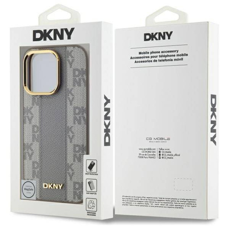 Oryginalne Etui IPHONE 14 PRO DKNY Hardcase Leather Checkered Mono Pattern MagSafe (DKHMP14LPCPVSLE) beżowe