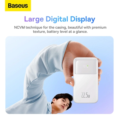 Baseus Comet Series powerbank with display 10000mAh 22.5W - white + USB-A - USB-C 0.3m cable - white