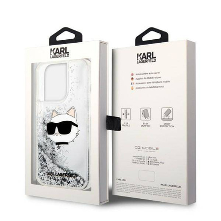 Karl Lagerfeld Liquid Glitter NFT Choupette Head - Etui iPhone 14 Pro (srebrny)