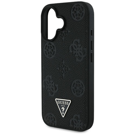 Guess Grained Hot Stamp Peony Triangle Logo MagSafe - Etui do iPhone 16 (czarny)