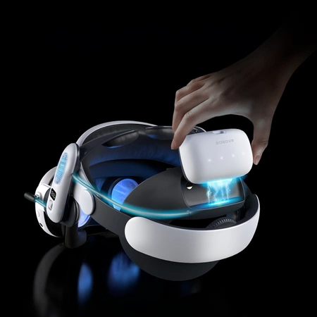 BoboVR S3 Pro Zugentlastungsband für Meta Quest 3 VR-Brille + externer Akku B100 – Weiß und Schwarz