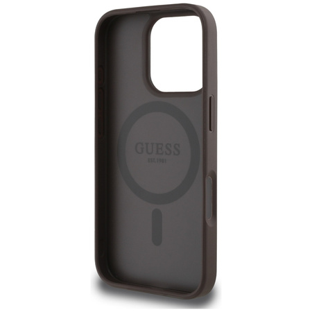Original Handyhülle IPHONE 16 PRO Guess 4G Circle Classic Logo MagSafe braun