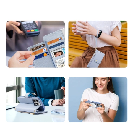 Dux Ducis Lawa iPhone 16 Pro Lederhülle mit abnehmbarer magnetischer Brieftasche - Blau