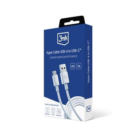 Kabel 3mk Hyper Cable USB-A / USB-C 1.2m 5A - biały