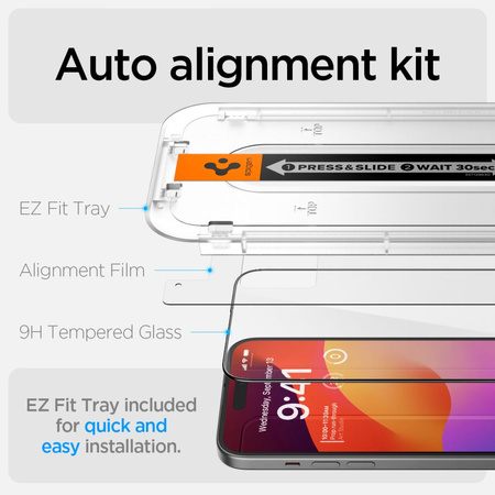 SZKŁO HARTOWANE SPIGEN GLAS.TR ”EZ FIT” FC IPHONE 15 BLACK