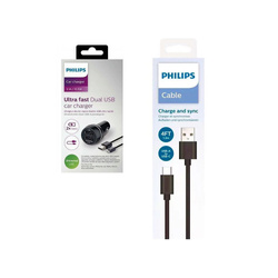 Philips Ładowarka samochodowa + kabel USB - Typ-C 2.1A Phil-DLP2357U/10