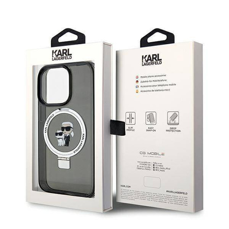 Original Handyhülle IPHONE 13 PRO MAX Karl Lagerfeld Hardcase Ring Stand Karl&Choupettte MagSafe (KLHMP13XHMRSKCK) schwarz