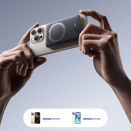 Joyroom JR-PBM12 10000 mAh 22,5 W Qi2 Powerbank, MagSafe kompatibel, mit Ringbasis - Schwarz