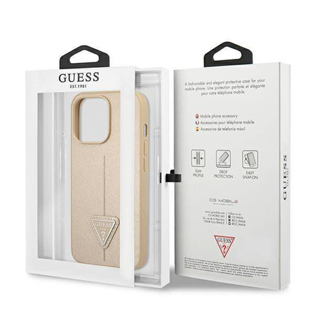 Original Handyhülle IPHONE 14 PRO Guess Hardcase Saffianotriangle Logo (GUHCP14LPSATLE) beige