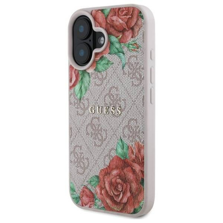 Oryginalne Etui IPHONE 16 Guess Hardcase 4G Flowers Print MagSafe (GUHMP16SP4ROPEMCP) różowe
