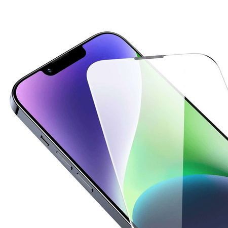 Baseus Vollbild-Hartglas für iPhone 14 Plus / 13 Pro Max mit Lautsprecherabdeckung 0,4 mm + Montageset