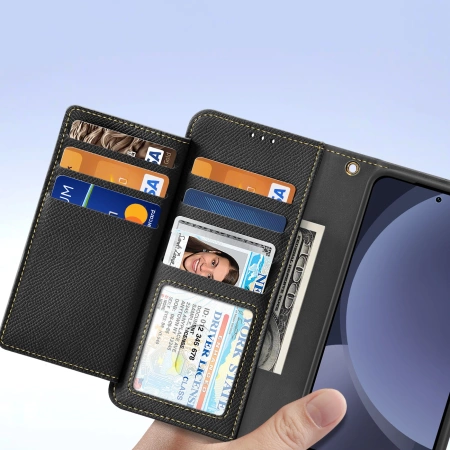 Etui skórzane Dux Ducis Lawa na Samsung Galaxy S25+ z odłączanym portfelem magnetycznym - czarne