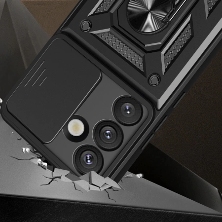 Hybrid Armor Camshield Case mit Ständer und Kameraabdeckung für Realme P3 5G - Schwarz