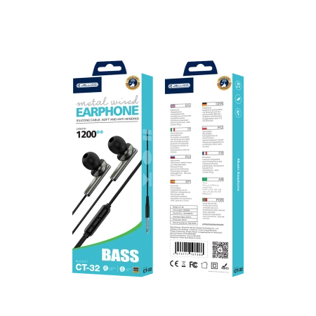 JELLICO wired earphones CT-32 JACK 3.5MM with microphone 1.2M Black