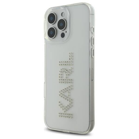 Original Handyhülle IPHONE 16 PRO MAX Karl Lagerfeld Hardcase IML Rhinestones Logo (KLHCP16XHKLSTDCT) transparent