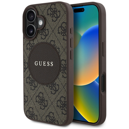 Original Handyhülle IPHONE 16 Guess 4G Circle Classic Logo MagSafe braun