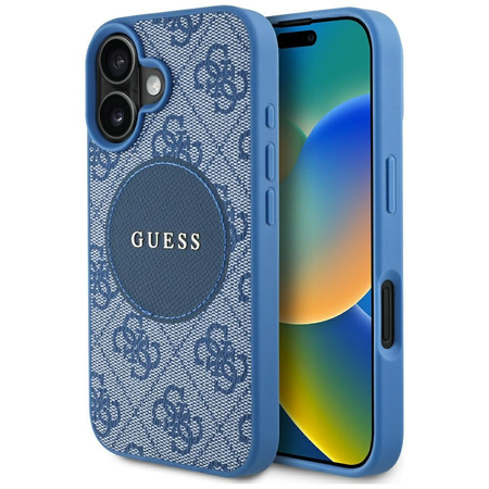 Original Handyhülle IPHONE 16 Guess 4G Circle Classic Logo MagSafe blau