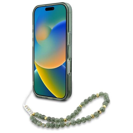 Etui Guess IML Flowers Allover Electro With Pearl Strap MagSafe na iPhone 16 Pro Max - zielone