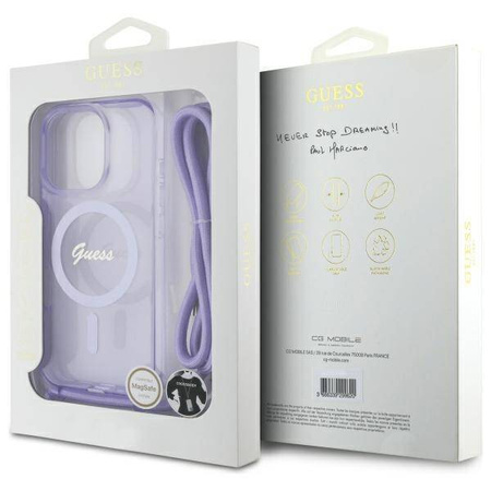 Original Handyhülle IPHONE 16 PRO Guess Hardcase Crossbody Cord Script MagSafe (GUHMP16LHCTSGNSU) violett