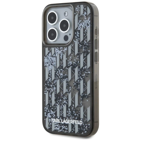 Karl Lagerfeld Liquide Glitter Monogram Gradient iPhone 15 Pro Case - Black