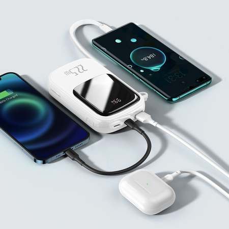 Powerbank Baseus Qpow PRO z kablem USB-C, USB-C, USB, 20000mAh, 22.5W (biały)