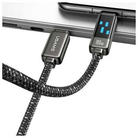 USAMS Kabel USB-C na USB-C 100W 1,2m     Zinc Alloy Fast Charging Data Cable Meteor Series stalowy/tarnish SJ744USB01 (US-SJ744)