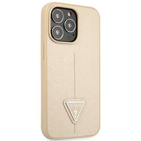 Oryginalne Etui IPHONE 14 PRO Guess Hardcase Saffianotriangle Logo (GUHCP14LPSATLE) beżowe