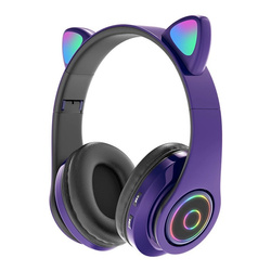 SŁUCHAWKI BLUETOOTH B39 KOCIE USZY PURPLE / FIOLETOWY