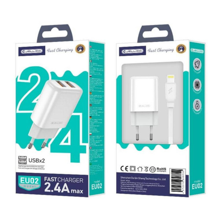 Ładowarka Sieciowa 2x USB 2.4A + Kabel USB - Lightning Jellico EU02 biały