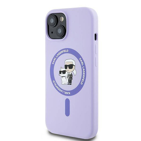 Original Handyhülle IPHONE 15 Karl Lagerfeld Hardcase Silicone KC Heads Ring MagSafe (KLHMP15SSCMKCRHU) violett