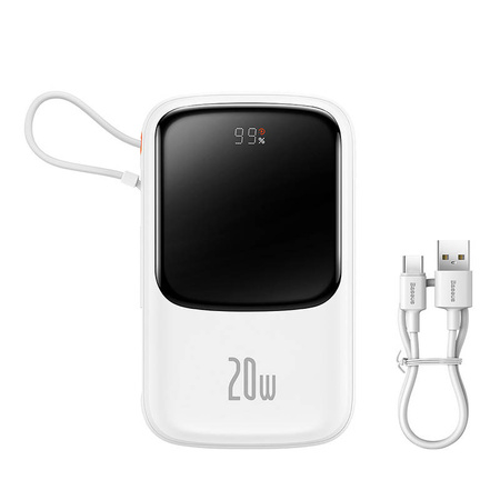 Powerbank Baseus Qpow PRO with cable, USB-C, 2xUSB, 10000mAh, 20W (White)