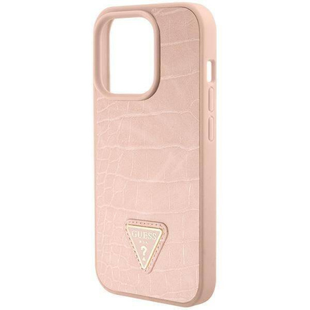 Original Handyhülle APPLE IPHONE 15 PRO MAX Guess Hardcase Croco Triangle Metal Logo (GUHCP15XPCRTHCP) rosa