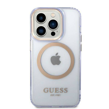 Guess GUHMP14LHTCMU iPhone 14 Pro 6.1" purpurowy/purple hard case Gold Outline Translucent MagSafe