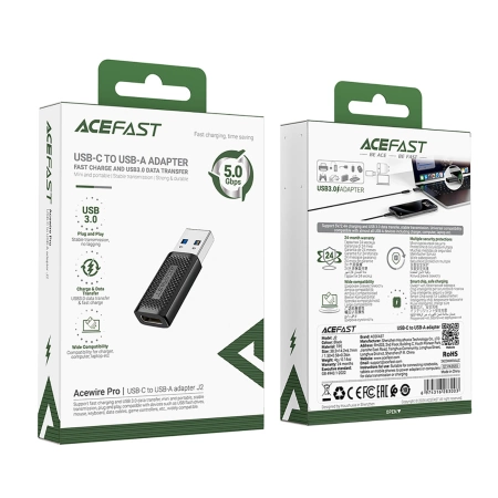 Adapter Acefast J2 USB-C 3.0 (żeński) do USB-A 3.0 (męski) 5Gb/s - czarny