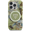 Schutzhülle IPHONE 16 PRO Guess Glitter Flowers Triangle Buttons MagSafe grün