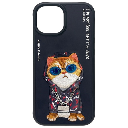 Nimmy etui iPhone 15 6.1" czarny/black Glasses Cool Cat