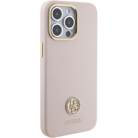Etui Guess Silicone Logo Strass 4G na iPhone 15 Pro Max - różowe