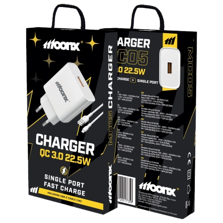 MOONX ładowarka sieciowa MC05 22,5W 1xUSB QC3.0 + kabel USB-C Biały