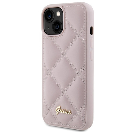 Etui Guess Quilted Metal Logo na iPhone 15 - różowe