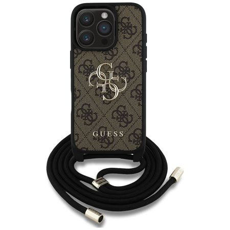 Oryginalne Etui IPHONE 16 PRO MAX Guess 4G Big Logo Cord Stap Crossbody brązowe