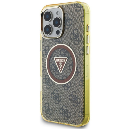 GUESS futerał do IPHONE 16 Pro kompatybilny z MagSafe GUHMP16LHG4PRTGW (IML Metal Glitter 4G Circle Triangle) brązowy
