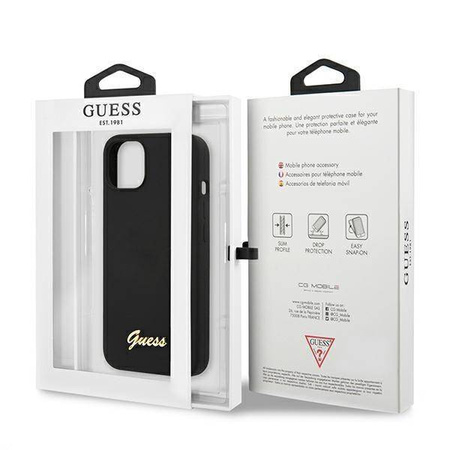 Guess GUHMP13MLSLMGBK iPhone 13 6.1 "schwarz / schwarz Hardcase Silikonschrift Gold Logo