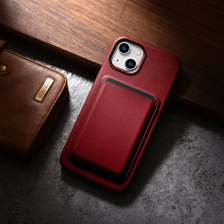 iCarer Case Leather genuine leather case cover for iPhone 14 Plus red (MagSafe compatible)